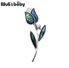 Wuli&Baby Natural Abalone Shell Tulip Brooches For Women Alloy Metal Flower Brooch Pins Gift Quality Jewelry Accessories 2024 - buy cheap