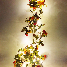 Cordão de luzes de led artesanal, com rosas, flores, folhas, guirlanda de cobre 2m, 20 leds, contas, lâmpada, festa de casamento, jardim, decoração de fadas, festas 2024 - compre barato