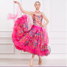 High quality colorful embroidery flower long mesh sleeve adult Ballroom Fox trot  tango Modern Waltz competition Dance  Dress 2024 - buy cheap