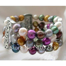 Pulsera elástica de perlas de agua dulce, 8-9MM, Multicolor, barroco, FN1644 2024 - compra barato