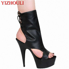 15cm sexy women's open peep toe boots high heel ankle boots fashion lace-up leather shoes ladies boots 2024 - buy cheap