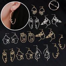 New Fashion Abstract Hollow Face Palm Drop Earrings For Women Gold/Silver color Metal Style Dangle Earring Girls Jewelry 2024 - buy cheap