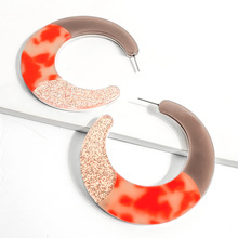 Coral Orange Round C-Shape Resin Acrylic Leopard Earrings 2020 New Creative Bohemian Big Stud Earrings for Women Fashion Jewelry 2024 - buy cheap