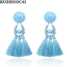 Kuziduocai-Pendientes acrílicos con cuentas para mujer y niña, aretes largos con borlas, E-1909 2024 - compra barato