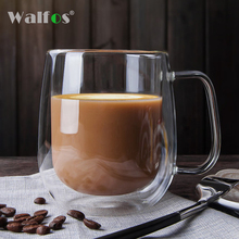 Caneca de café dupla walfos com alça, caneca com isolamento para beber copo de vidro com parede dupla copo de chá presente criativo aparelho de bebidas de leite 2024 - compre barato