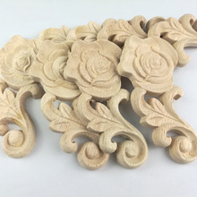 Flower Wood Carving Natural Wood Appliques for Furniture Cabinet Unpainted Wooden Mouldings Decal Decorative Figurine 8/10/12CM 2024 - buy cheap