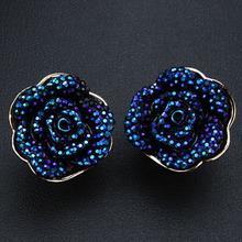 New Arrival Wholesale Fashion Korean Jewelry Elegant Blue Rose Earrings Gold color Romantic Flower Earrings For Women XLL174 2024 - buy cheap