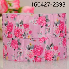 Free shipping 50yards 1 " 25 mm hot pink rose pattern printed grosgrain tape ribbon DIY hair bow 2024 - buy cheap