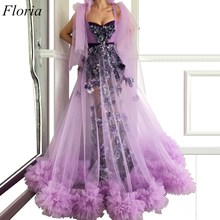 Elegant Fairy Tulle Purple Celebrity Dresses A-Line Illusion Strapless Sleeveless 3D Flowers Evening Red Carpet Runaway Gowns 2024 - buy cheap
