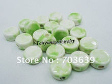 Wholesale 100pcs/Lot Fashion 12x7mm  Grass Green Oblate Button Ceramic Loose Beads For DIY Free Shipping 2024 - buy cheap