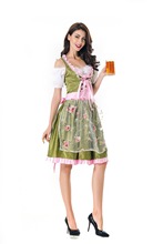 Halloween German Beer Girl Costume Oktoberfest Maid Germany Bavarian Print Short Sleeve Dress Dirndl For Women 2024 - buy cheap