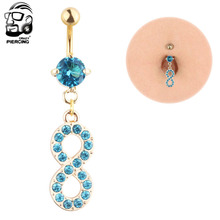 Lovely Blue Crystal "8" Dangle Belly Button Ring Surgical Stainless Steel Fashion Navel Ring Piercing Body Jewelry 2024 - buy cheap