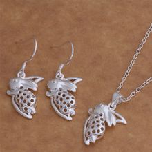 Silver plated jewelry sets, silver jewelry set running rabbit cute Earring Necklace /GDSRVIBD 2024 - buy cheap