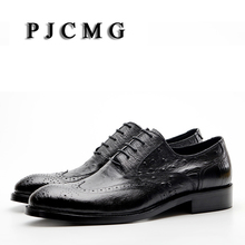 PJCMG Oxford-zapatos de cuero genuino para hombre, calzado de negocios clásico con cordones, puntiagudos, color negro/rojo, tallado, para boda 2024 - compra barato