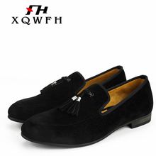 Men Shoes 2018 New Style Black Flock Men Casual Shoes Fashion Tassel Breathable Party and Wedding Men's Dress Shoes 2024 - buy cheap