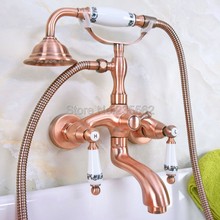 Antique Red Copper Clawfoot Bath Tub Faucet Mixer Tap Telephone Hand Held Shower lna312 2024 - buy cheap
