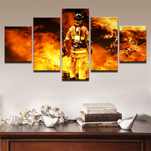 Lienzo en módulos marco del cartel pared arte impresiones de alta definición bombero fotos 5 piezas bomberos Guerrero pinturas de paisaje casa Decoración 2024 - compra barato