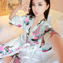 Women's sexy silk satin kimono robe bathrobe baby dress underwear nightdress animal print long bathrobe robe home service 2024 - buy cheap