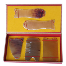 Engrossar Oversize Durável amarelo chifre de boi 5 pçs/set caixa de presente ferramenta multifunções Massageador Gua Sha Acupuntura Tradicional kit beleza 2024 - compre barato