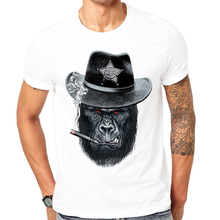 Camiseta de manga corta con estampado de cigarro y mono para hombre, camisa blanca de diseño fresco, camisetas informales de animales, 2019 2024 - compra barato