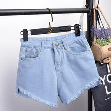 Shorts jeans justo tamanho médio feminino, bermudas jeans esticáveis com levantamento de bunda 2024 - compre barato