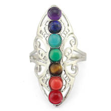 Women's Natural Stone Ring Vintage Hollowed Flower Stone Adjustable Cuff Open Full Rings 7 Chakra Reiki Rainbow Stone Mid Rings 2024 - buy cheap