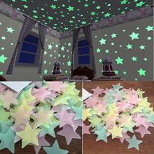 100 pcs 3D estrelas brilham no escuro Luminosas em Adesivos De Parede para Quarto de Crianças Parede Da sala de Decalque Para Casa decoração cartaz 2024 - compre barato