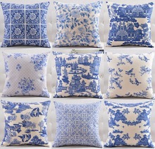 The blue and white porcelain Pattern Cushion Covers Classic Chinese Style Home Decorative Cushion Cover Linen Cotton Pillow Case 2024 - buy cheap