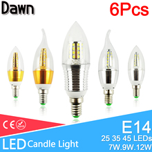 Lâmpada de led e14 12w, ac 220v, 240v, 6w, 9w, 1 peça/6 peças 2024 - compre barato