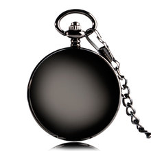 Elegant Black Smooth Steampunk Mechanical Pocket Watch Wind Up Fob Chain Brief Roman Number Classic Stylish for Men Women Gifts 2024 - buy cheap