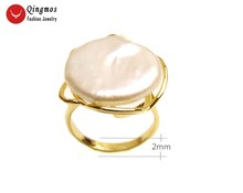 Qingmos Natural Pearl Rings for Women with 20mm White Coin Round Pearl & Gold-Color Metal Ring Jewelry Adjustable Ring #8-10 r47 2024 - buy cheap