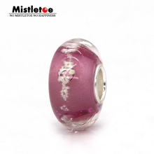 Mistletoe joia 925 prata esterlina rosa roxo azul verde fluorescência luminosa contas de vidro murano ajuste pulseira europeia 2024 - compre barato