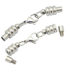 5 pçs 3mm/4mm buraco jóias conectores pulseira de aço inoxidável fechos fivela de lagosta para o cabo de couro redondo diy pulseira descobertas 2024 - compre barato