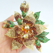 5.5" Gorgeous Orchid Flower Brooch Pin Pendant Brown Rhinestone Crystals EE04759C7 2024 - buy cheap