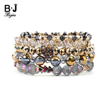 BOJIU 5 Pcs/Set Trendy Multilayer Crystal Charm Bracelets For Women Hot Elastic Gold Yellow Gray AB Crystal Bracelet BCSET215 2024 - buy cheap