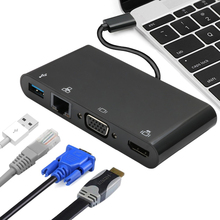 Hub Doca USB-C 3 Thunderbolt para HDMI 4 k VGA USB3.0 Ethnernet RJ45 1000 Mbps Hub Gigabit Conversor de Cabo Adaptador para Macbook 2017 2024 - compre barato