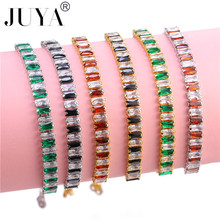 JUYA-pulsera de Zirconia cúbica para mujer, brazalete de estilo lujoso, 5 colores, 4 garras, mosaico, regalo, 2019 2024 - compra barato