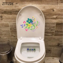 Zttzdy 23.9*22.3cm adesivo de buquê de plantas vintage, adesivo de vaso sanitário, decoração de parede para casa, decalque de desenhos animados 2024 - compre barato