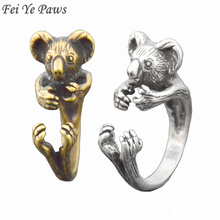 Кольца в стиле панк и ретро с медведем коала для женщин кольца с милыми животными для мужчин кольцо с металлической обмоткой регулируемое кольцо на средний палец для друзей Вечерние 2024 - купить недорого