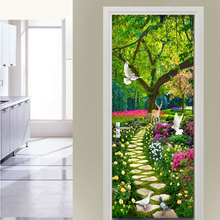 Floresta árvore pequena estrada 3d foto decoração da parede porta mural pastoral sala de estar quarto diy auto-adesivo porta adesivo papel de parede 2024 - compre barato