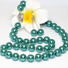 Pavo Real Verde redonda de 10mm para mujer, cuentas de concha de perla, bonito collar, pendientes para mujer, conjunto de joyería de 18 pulgadas, B2345 2024 - compra barato