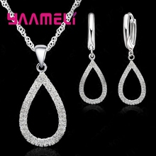 Elegantment Style Water Drop Shape Drop Shiny Cubic Zirconia Pendant 925 Sterling Silver Necklace Earrings Sets For Girl 2024 - buy cheap