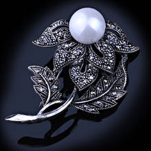 Cute Flower Black Rhinestones Brooches & Pins Simulated Pearl Brooch For Women Vintage Scarf Clip Jewelry Accessories 2024 - buy cheap