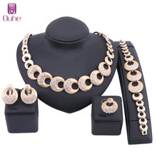 Fashion Dubai Gold Jewelry Sets for Women African Beads Set Wedding Bridal Crystal Round Necklace Earrings Bracelet Ring 2024 - buy cheap