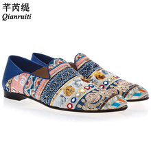 Qianruiti-mocasines coloridos con lentejuelas bordadas para hombre, zapatillas bohemias, informales con purpurina, zapatos para fiesta de gala 2024 - compra barato