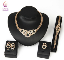 African Women Gold color Crystal Collar Necklace Earrings Bracelet Fine Rings Jewelry Set Wedding Party Set 2024 - buy cheap