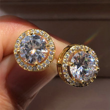 Luxury Crystal Female Ladies Round Stud Earrings Vintage Yellow Gold Wedding Jewelry White Zircon Stone Earrings For Women 2024 - buy cheap
