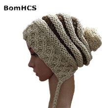 BomHCS 100% Handmade Knitted Hat Winter Women's Warm Beanie with Three Poms Caps 2024 - buy cheap