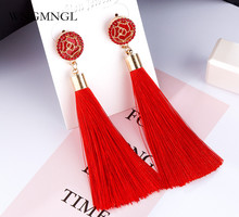 WNGMNGL 2018 New Women Tassel Earrings Bohemian Silk Fabric 9 Colors Crystal Long Drop Earrings For Women Fashion Jewelry Gift 2024 - buy cheap