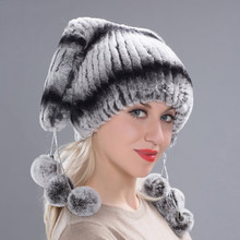 Женская зимняя шапка-клоун из натурального меха кролика рекс 2024 - купить недорого